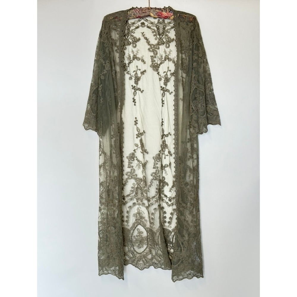 Ariat Lace Duster Kimono Olive Green Boho Western Fairy Whimsygoth Lite Romantic